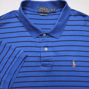 POLO Ralph Lauren Pima Soft Touch Mens Polo Shirt - XL Blue Stripe Colored Pony